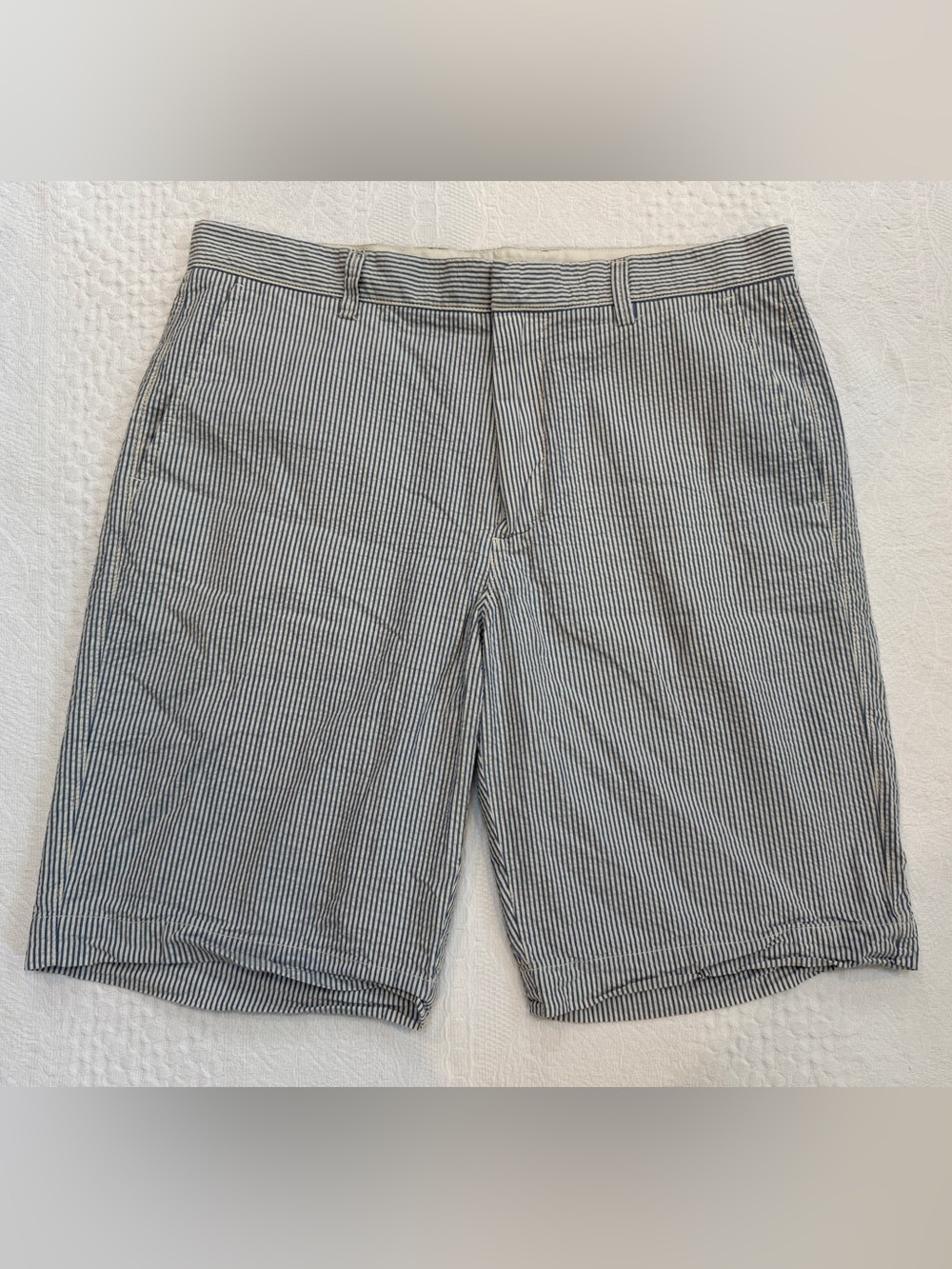 J Crew Seersucker Chino Shorts Blue White Mens Size 34 Preppy